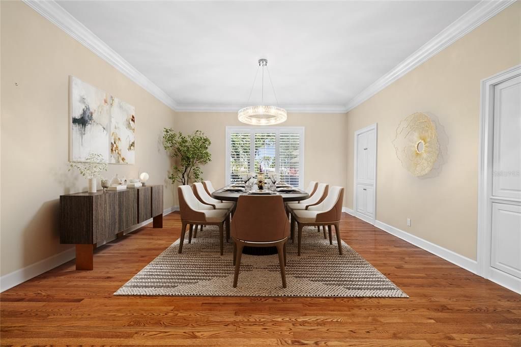 Dining room, Interior, Pendant Lights, Wood Texture Flooring
