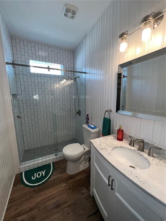 Bathroom, Glass Shower, Interior, Wood Texture Flooring