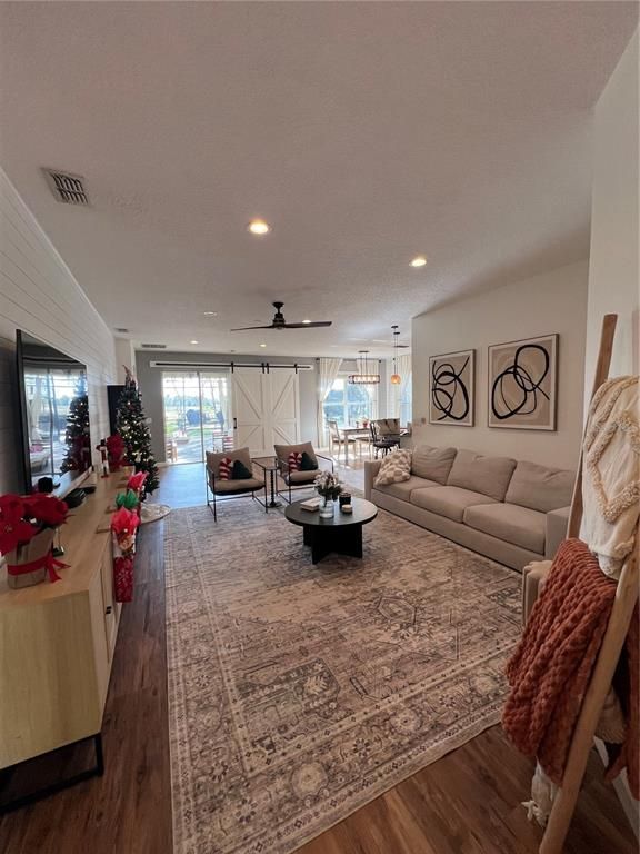 Interior, Living room, Recessed Lighting, Wood Texture Flooring