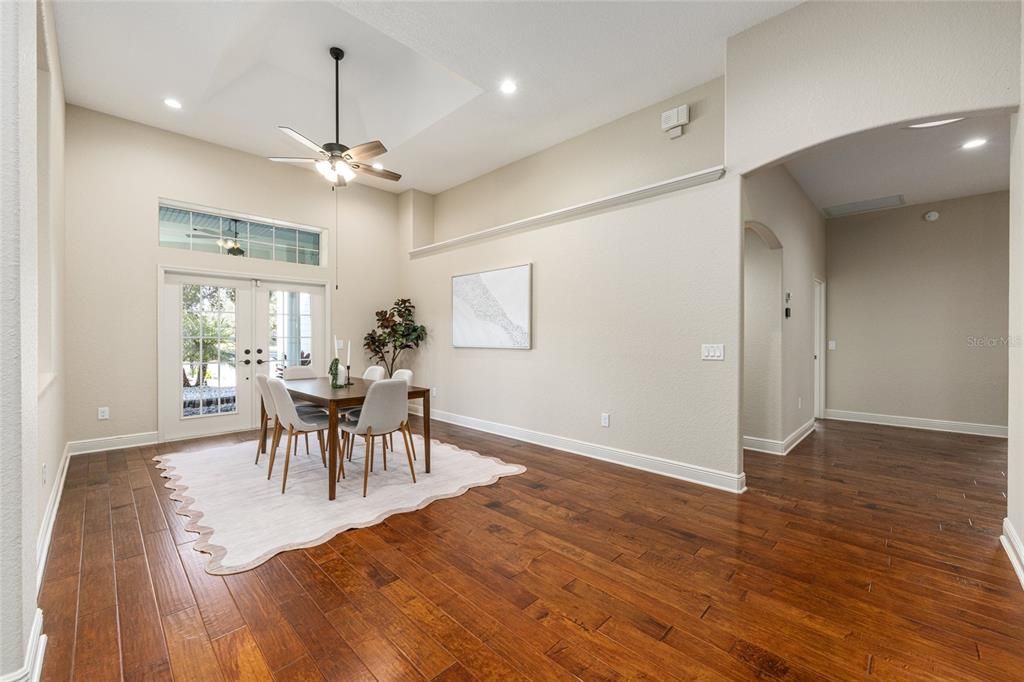 Dining room, Interior, Recessed Lighting, Wood Texture Flooring