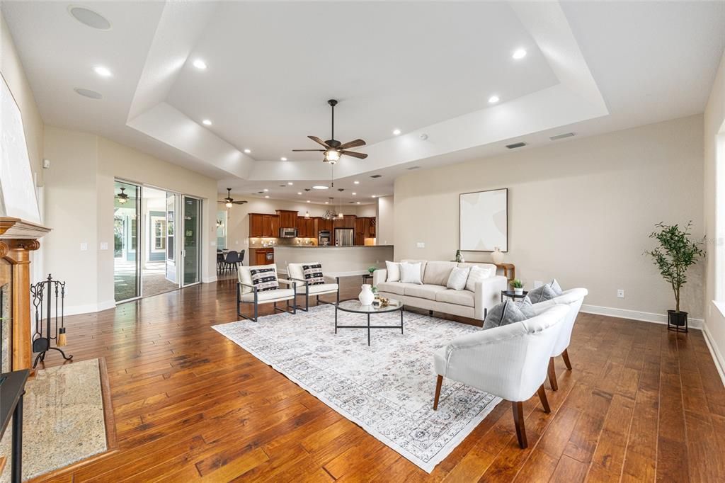 Interior, Kitchen, Living room, Recessed Lighting, Stainless Steel Appliances, Wood Texture Flooring