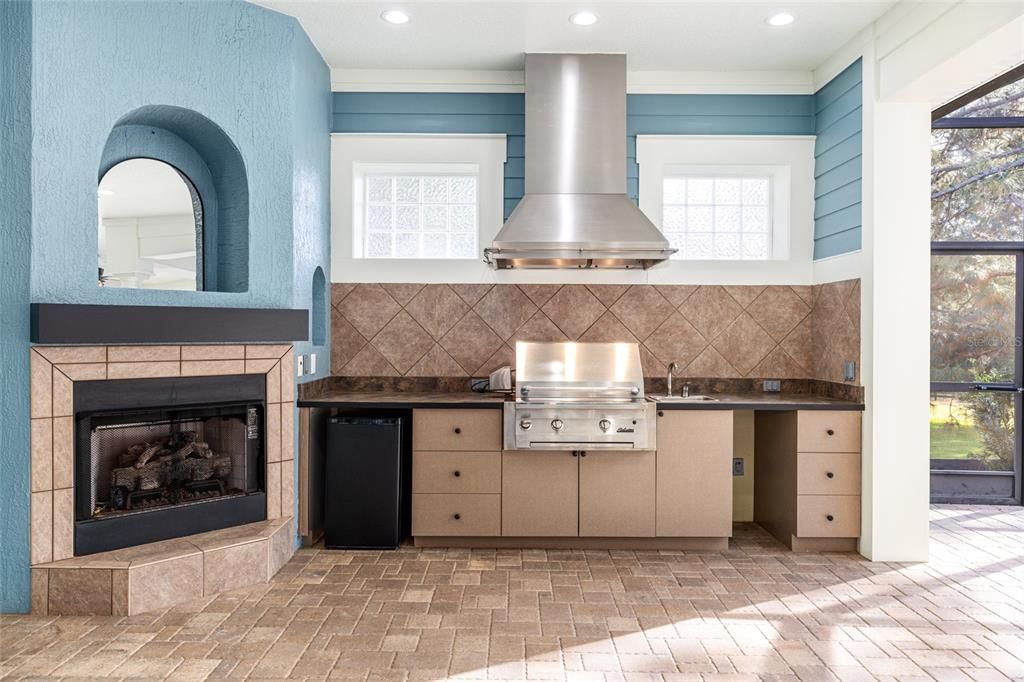 Fireplace, Interior, Kitchen, Recessed Lighting, Stainless Steel Appliances