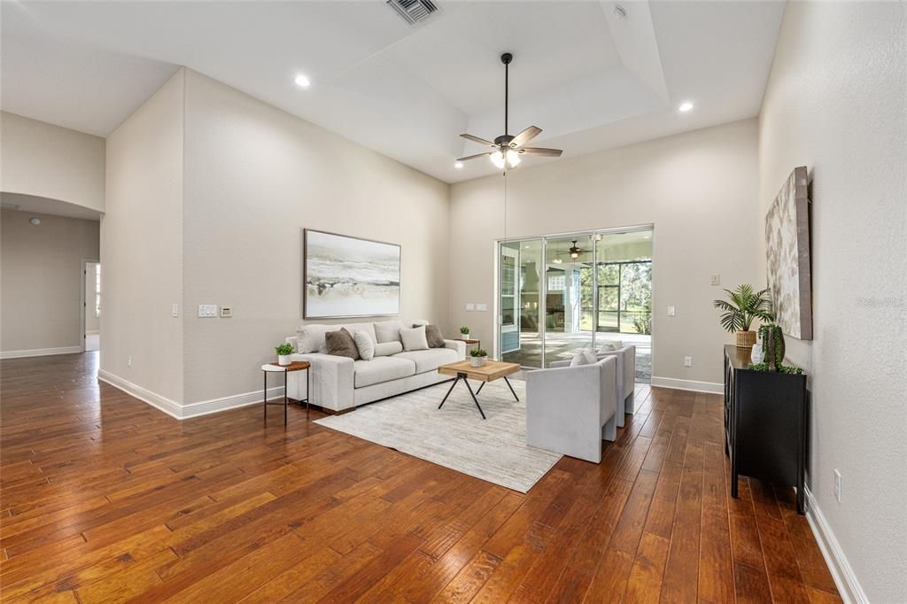 Interior, Living room, Recessed Lighting, Wood Texture Flooring