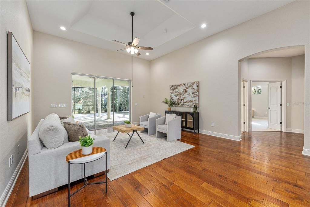 Interior, Living room, Recessed Lighting, Wood Texture Flooring