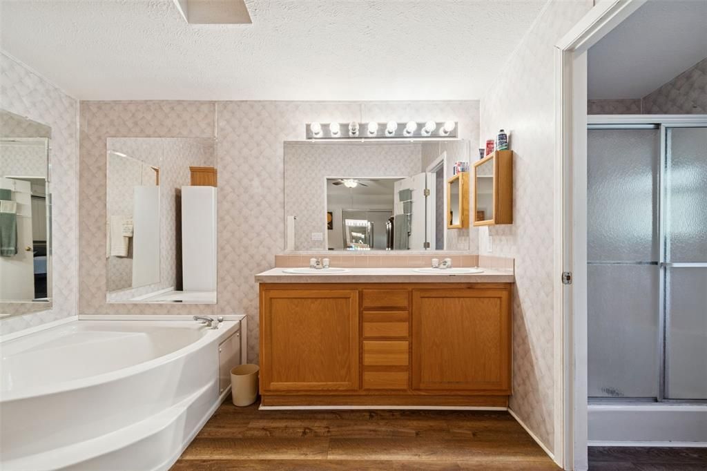 Bathroom, Dual Sink Vanities, Interior, Wood Texture Flooring