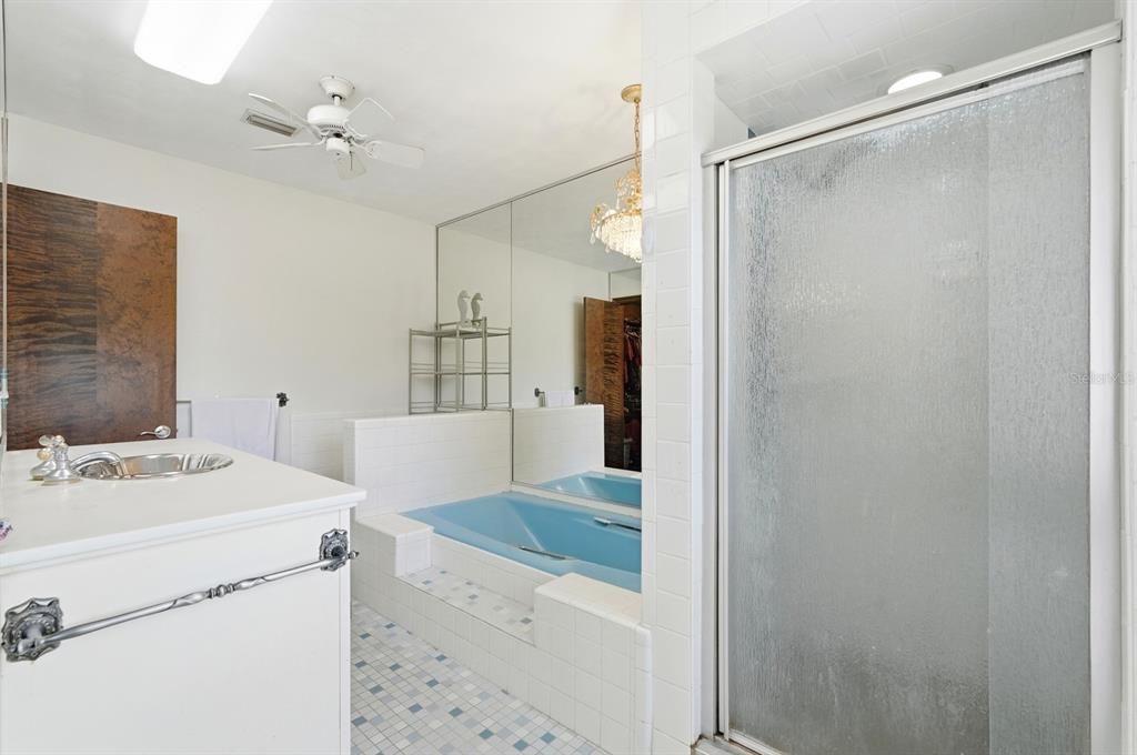Bathroom, Chandelier, Glass Shower, Interior