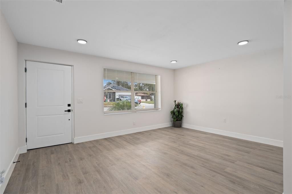 Empty room, Interior, Recessed Lighting, Wood Texture Flooring
