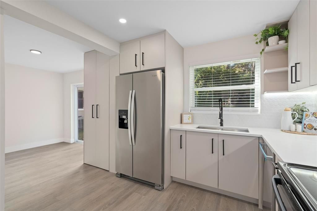 Interior, Kitchen, Recessed Lighting, Wood Texture Flooring