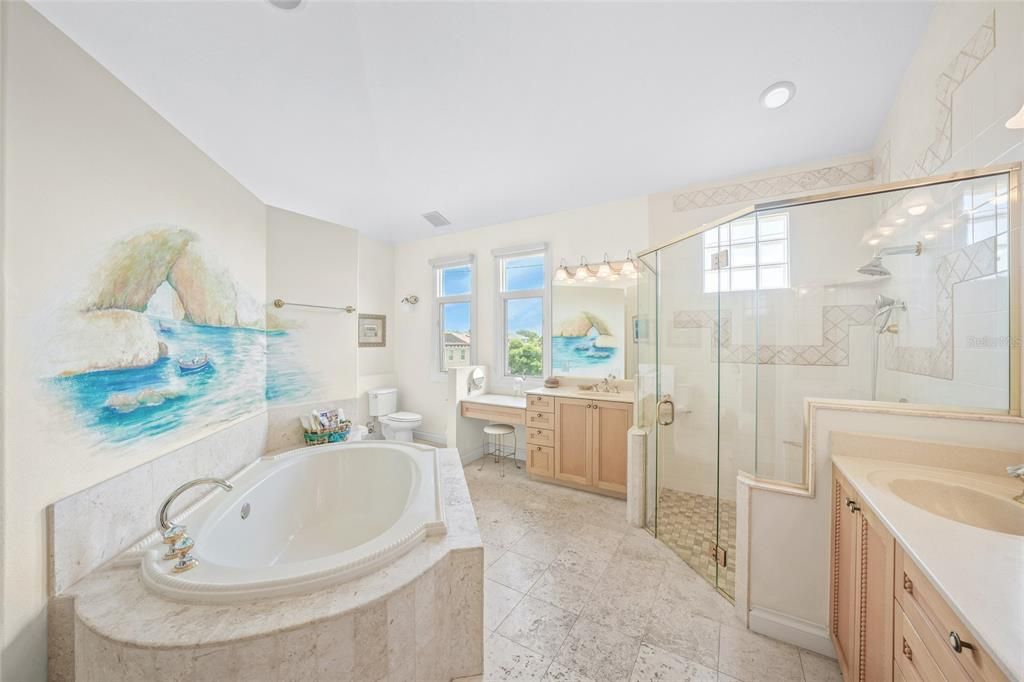 Bathroom, Dual Sink Vanities, Glass Shower, Interior, Recessed Lighting