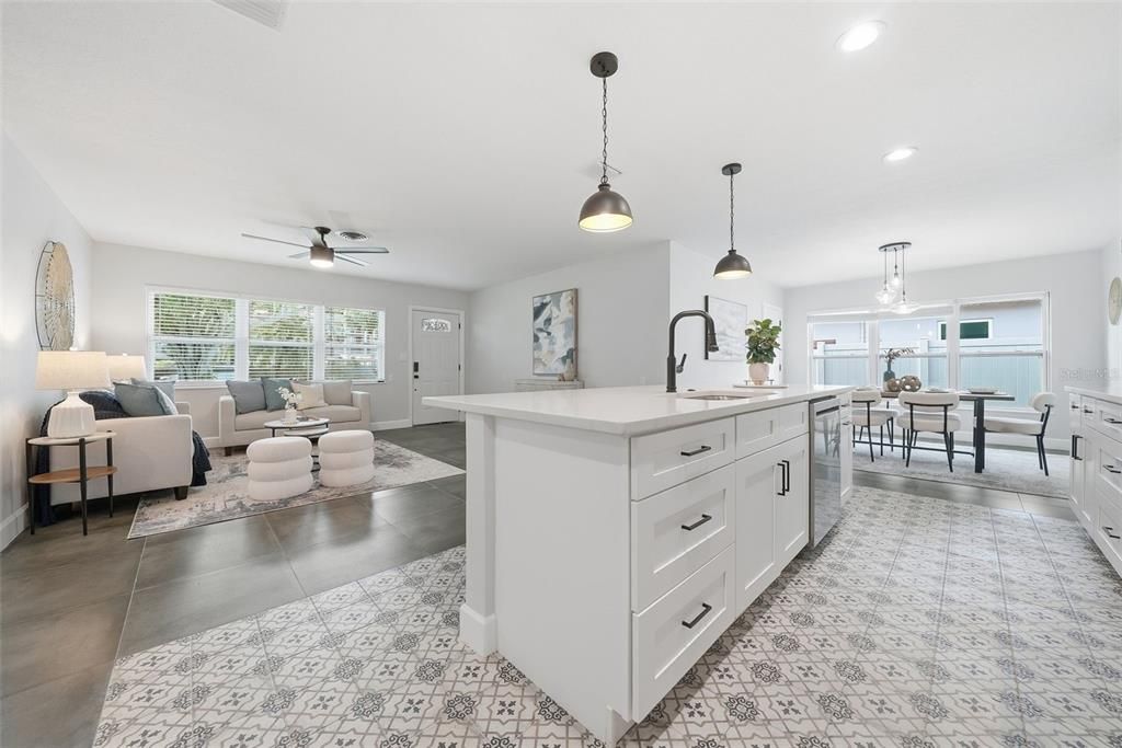 Dining room, Interior, Kitchen, Living room, Pendant Lights, Recessed Lighting