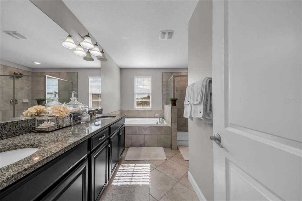 Bathroom, Dual Sink Vanities, Glass Shower, Interior, Recessed Lighting