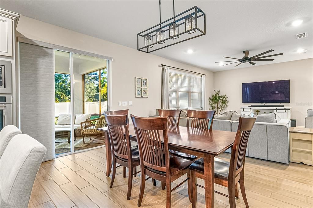 Dining room, Interior, Recessed Lighting, Wood Texture Flooring