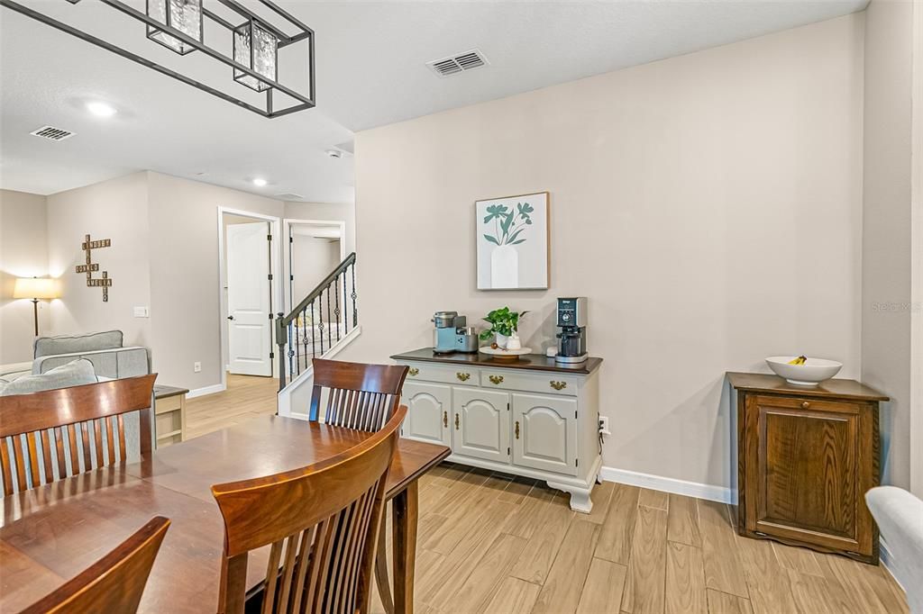 Dining room, Interior, Recessed Lighting, Wood Texture Flooring