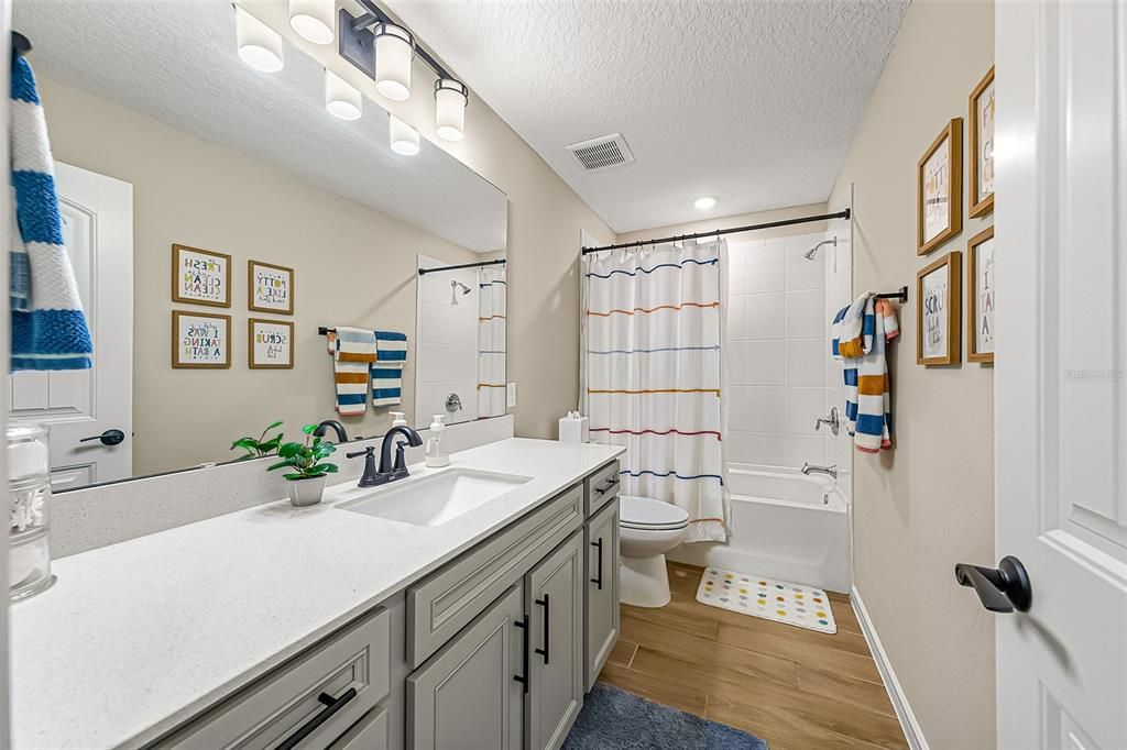 Bathroom, Interior, Recessed Lighting, Wood Texture Flooring