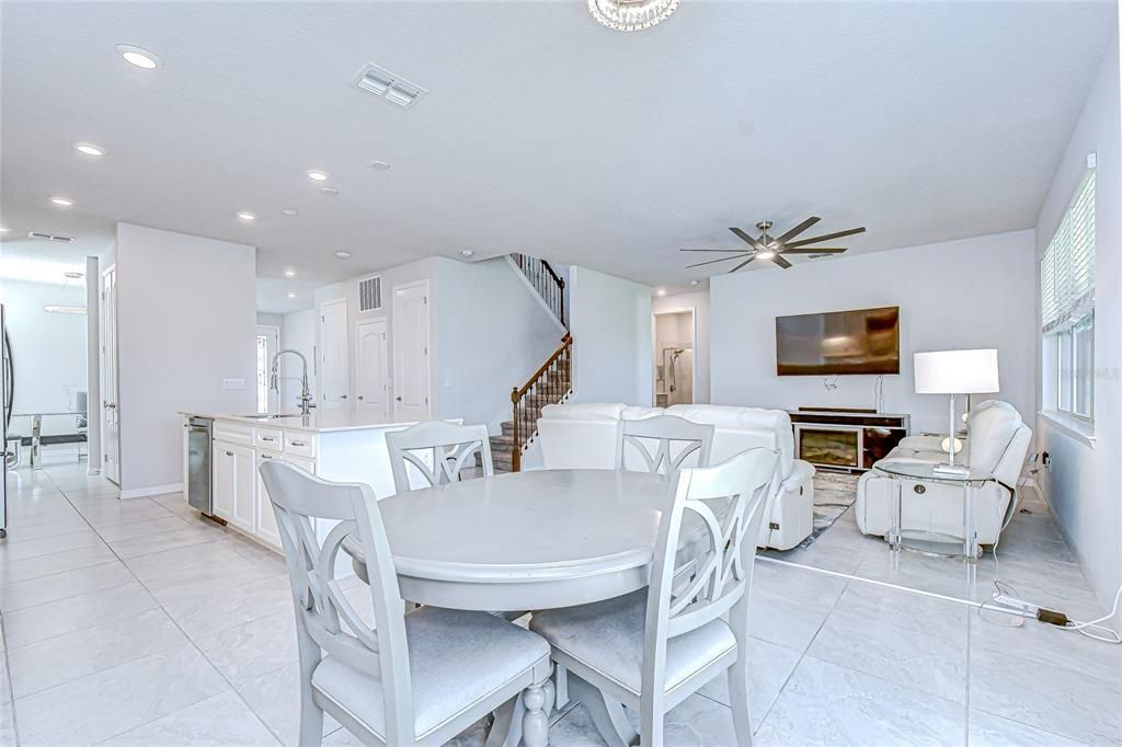 Dining room, Fireplace, Interior, Kitchen, Living room, Recessed Lighting
