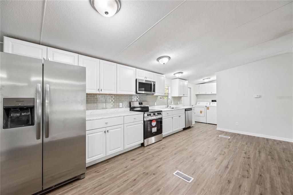 Interior, Kitchen, Stainless Steel Appliances, Wood Texture Flooring