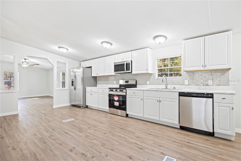 Interior, Kitchen, Stainless Steel Appliances, Wood Texture Flooring