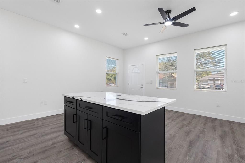 Interior, Kitchen, Recessed Lighting, Wood Texture Flooring
