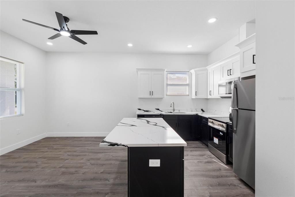 Interior, Kitchen, Recessed Lighting, Wood Texture Flooring