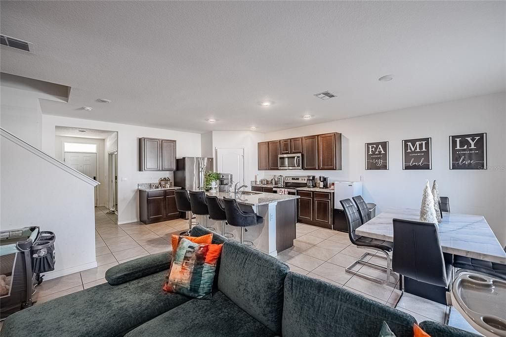 Dining room, Interior, Kitchen, Living room, Recessed Lighting