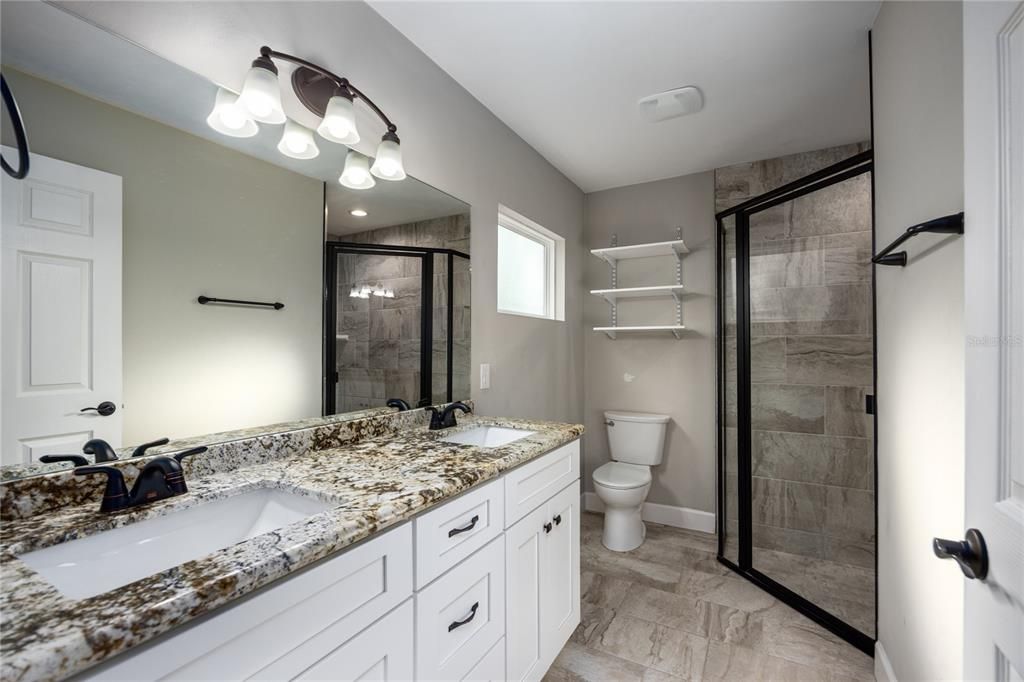 Bathroom, Dual Sink Vanities, Glass Shower, Interior