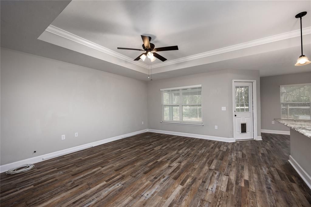 Empty room, Interior, Pendant Lights, Wood Texture Flooring