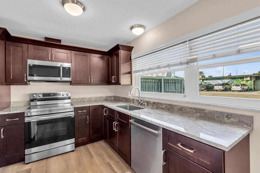 Interior, Kitchen, Stainless Steel Appliances, Wood Texture Flooring
