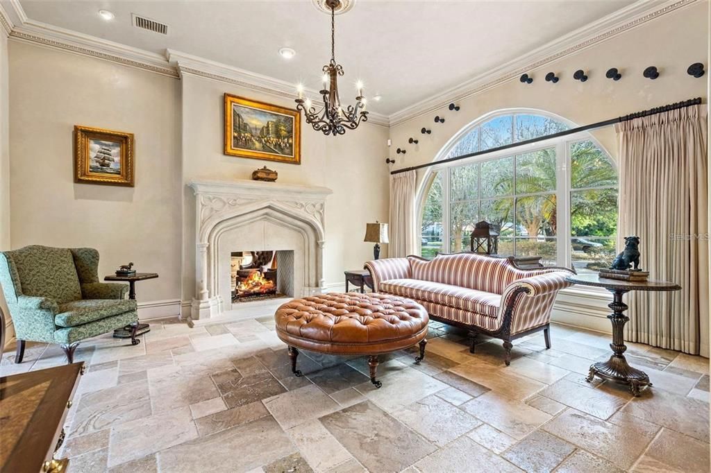 Chandelier, Fireplace, Interior, Living room, Recessed Lighting