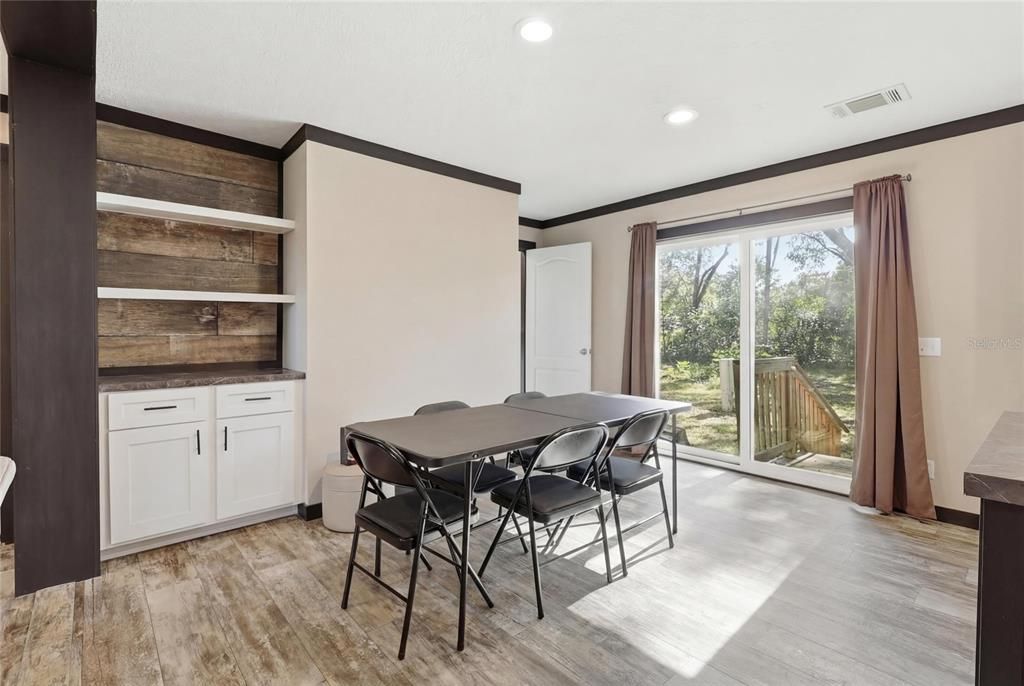 Dining room, Interior, Recessed Lighting, Wood Texture Flooring