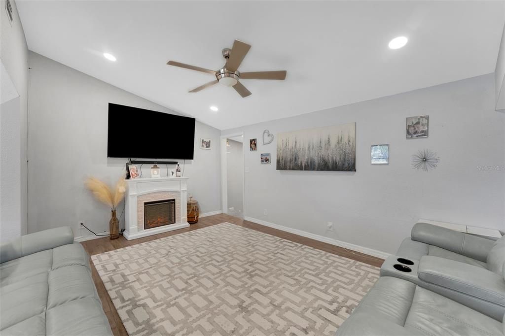 Home Theatre Room, Fireplace, Interior, Recessed Lighting