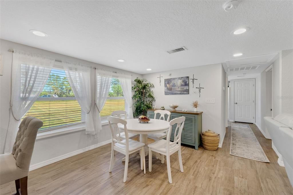 Dining room, Interior, Recessed Lighting, Wood Texture Flooring