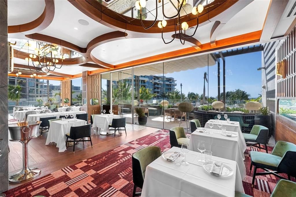 Dining room, Interior, Recessed Lighting, Wooden Beams, Wood Texture Flooring