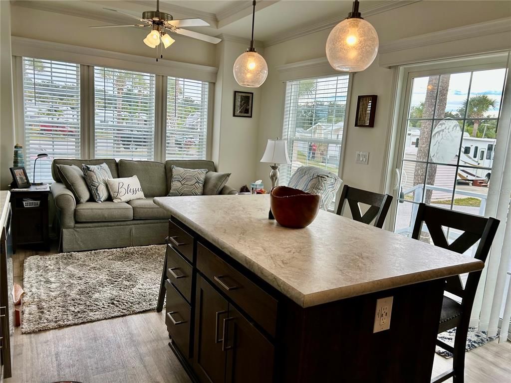 Dining room, Interior, Living room, Pendant Lights, Wood Texture Flooring
