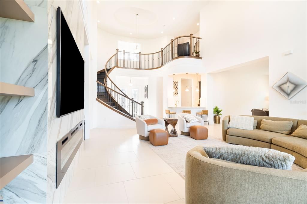 Interior, Living room, Marble, Marble Walls, Pendant Lights, Recessed Lighting