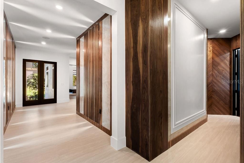 Interior, Recessed Lighting, Wood Texture Flooring, Wooden Walls