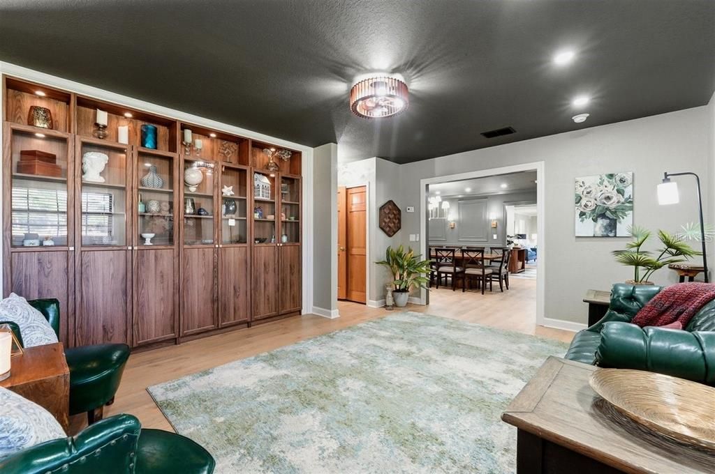 Dining room, Interior, Recessed Lighting, Wood Texture Flooring