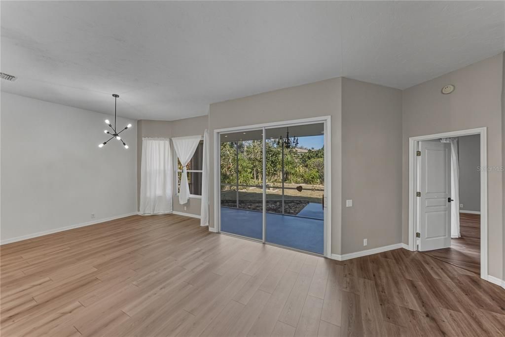 Empty room, Interior, Pendant Lights, Wood Texture Flooring