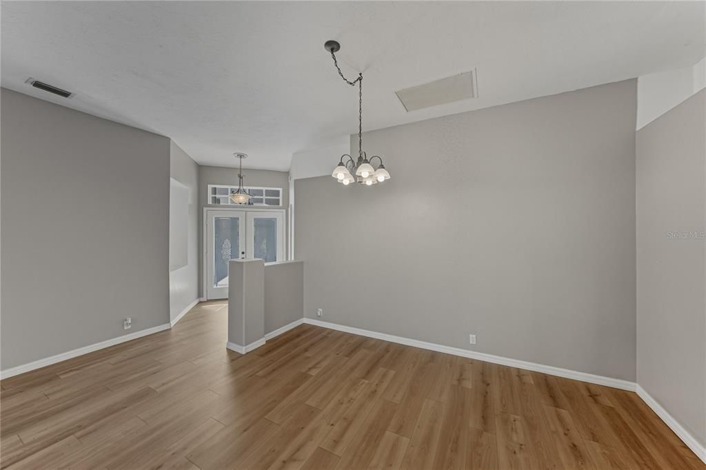 Chandelier, Empty room, Interior, Pendant Lights, Wood Texture Flooring