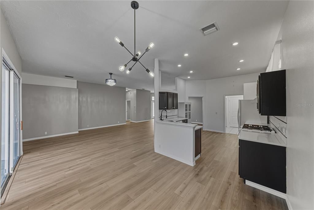 Interior, Kitchen, Pendant Lights, Recessed Lighting, Wood Texture Flooring