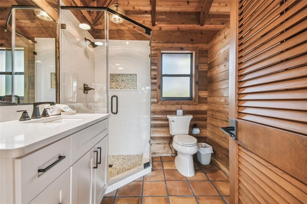 Bathroom, Glass Shower, Interior, Wooden Beams, Wooden Ceilings, Wooden Walls