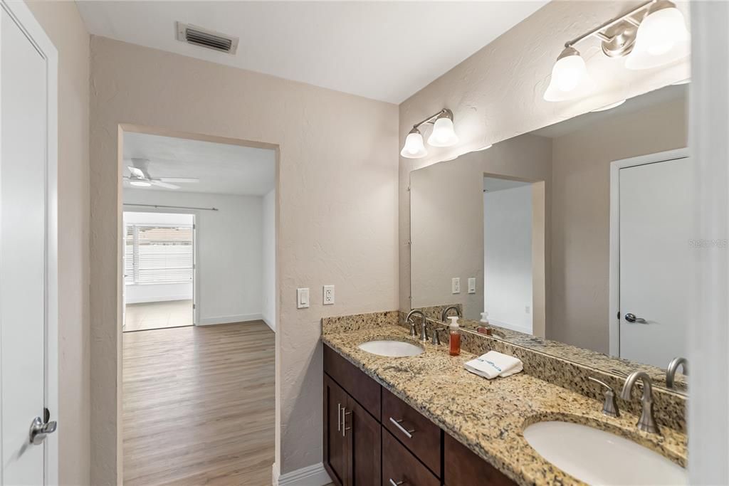 Bathroom, Dual Sink Vanities, Interior, Wood Texture Flooring