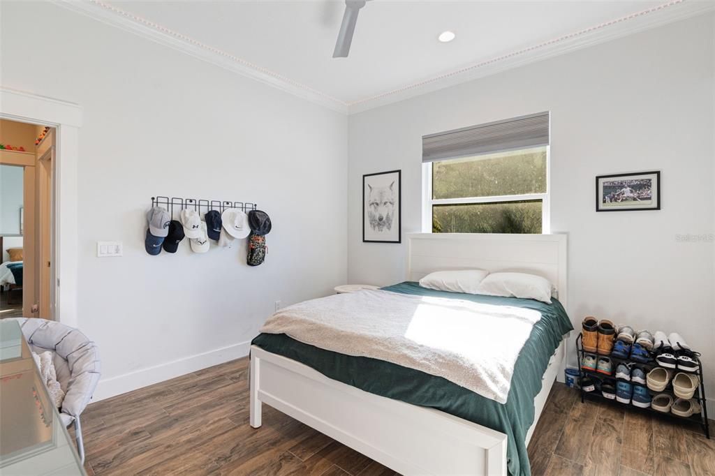 Bedroom, Interior, Recessed Lighting, Wood Texture Flooring