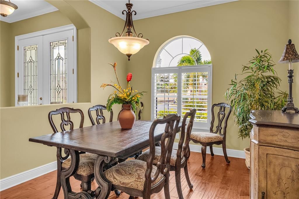 Dining room, Interior, Pendant Lights, Wood Texture Flooring