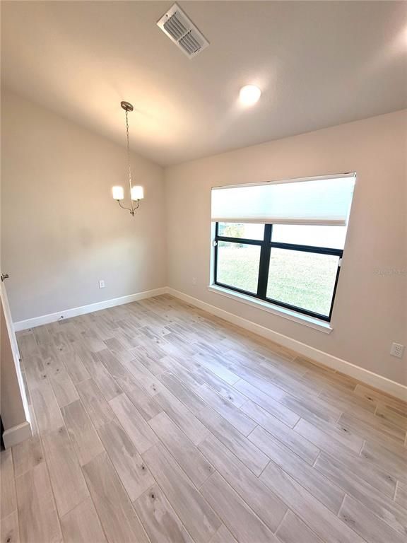 Chandelier, Empty room, Interior, Pendant Lights, Wood Texture Flooring