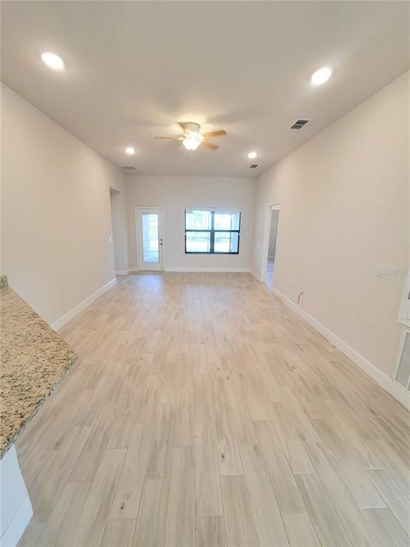 Empty room, Interior, Recessed Lighting, Wood Texture Flooring