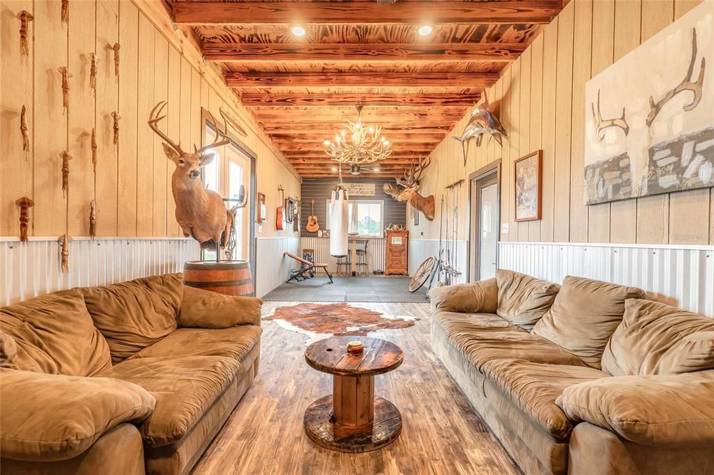 Chandelier, Interior, Living room, Recessed Lighting, Wooden Beams, Wooden Ceilings, Wood Texture Flooring, Wooden Walls