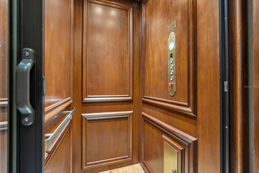 Elevator, Interior, Wooden Walls