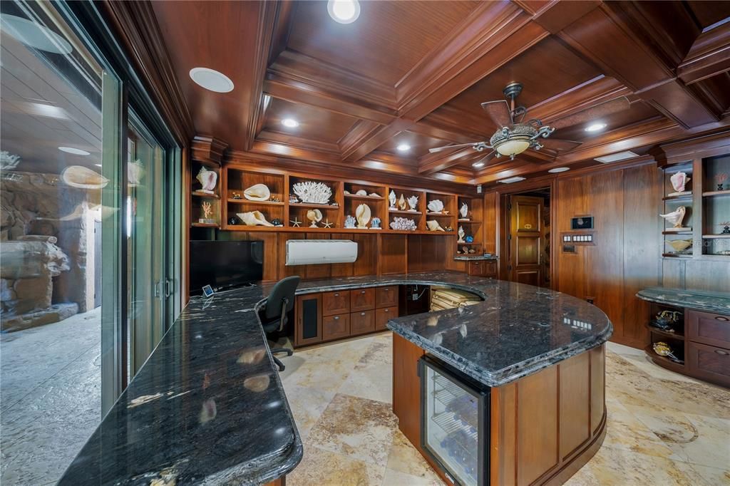 Home Office, Interior, Recessed Lighting, Wooden Ceilings, Wooden Walls