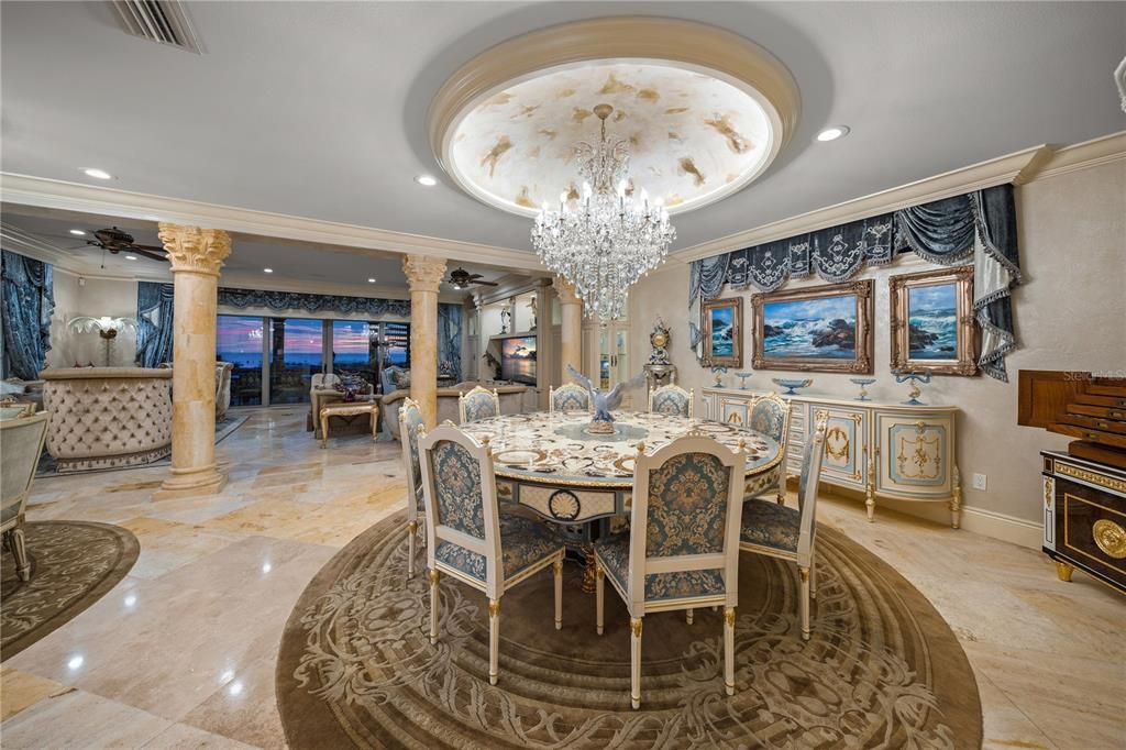 Chandelier, Dining room, Interior, Recessed Lighting