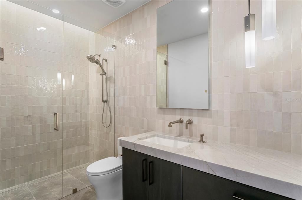 Bathroom, Glass Shower, Interior, Recessed Lighting